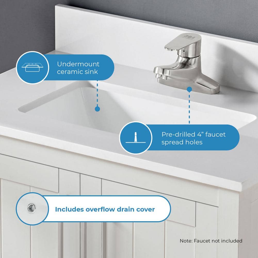 Pure White 30" Freestanding Bathroom Vanity with Sink