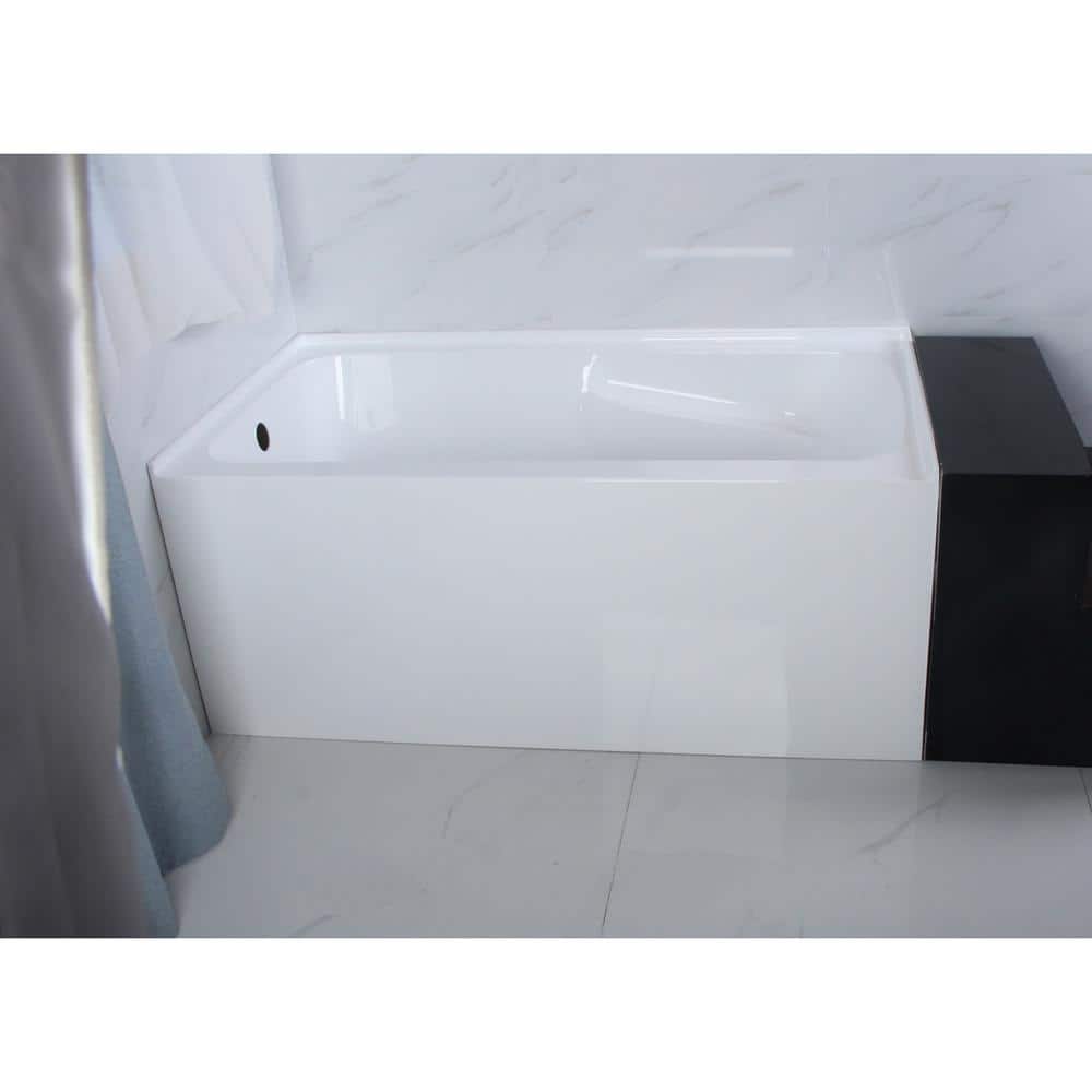 54-Inch White Acrylic Alcove Soaking Bathtub with Arm Rest