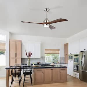 52 in. Indoor/Outdoor Stain Nickel Ceiling Fan with Lights Remote Control, Quiet DC Motor 3-Wood Blade Ceiling