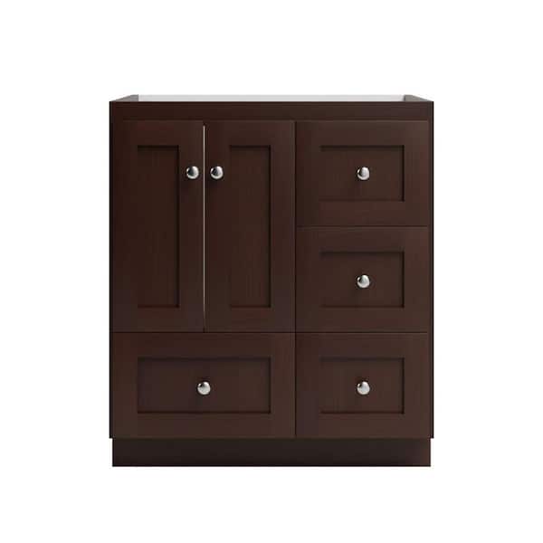 Shaker 30 in. W x 21 in. D x 34.5 in. H Bath Vanity Cabinet without Top in Dark Alder