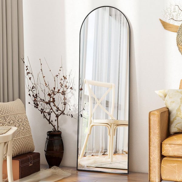 Black 21 in. W x 56 in. H Arched Aluminum Alloy Framed Full Length Mirror Floor Mirror