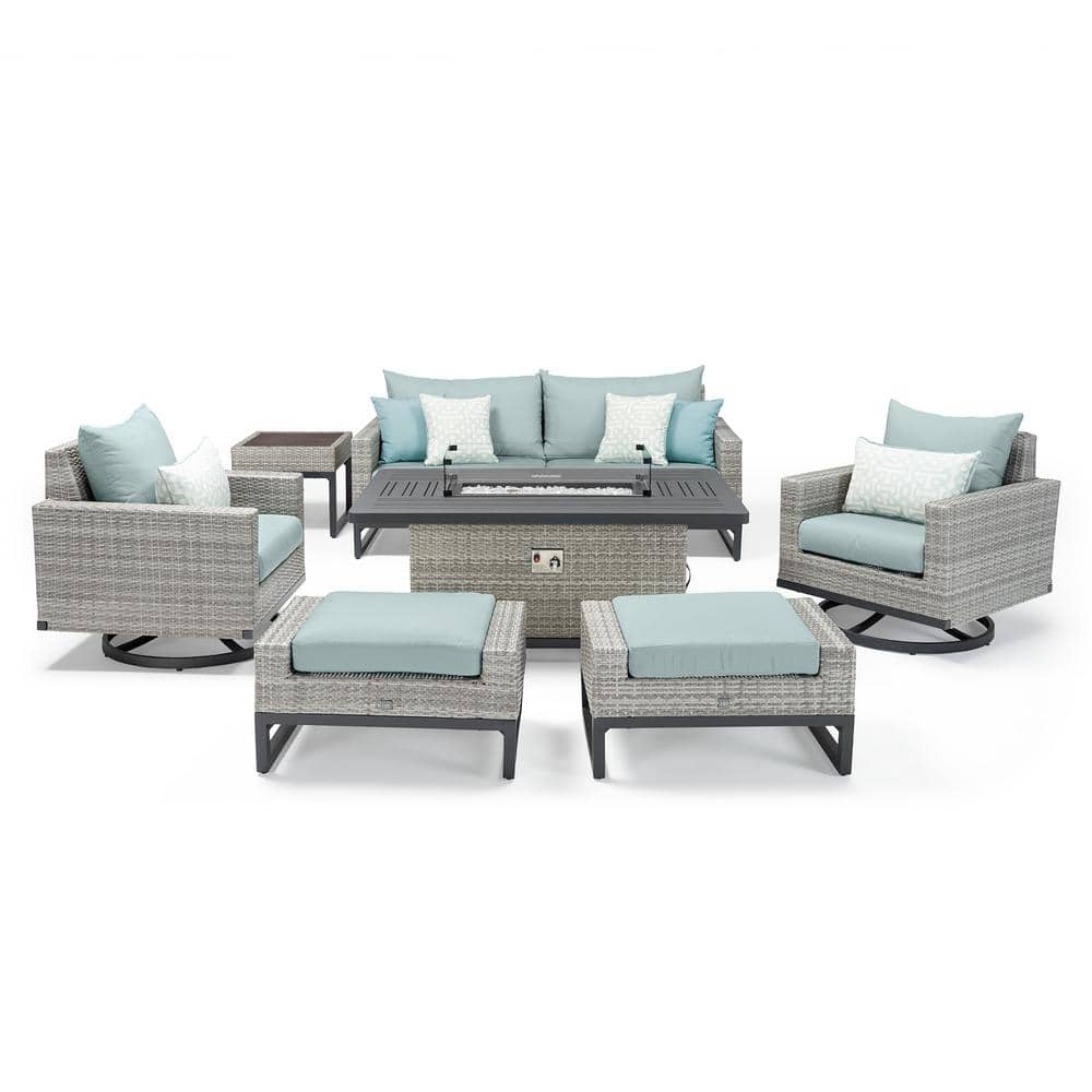 Milo Gray 7-Piece Wicker Patio Motion Fire Pit Conversation Set with Sunbrella Spa Blue Cushions price history on PriceWatchPro