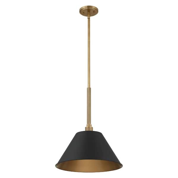 Mcgill 16-inch 1-light Natural Brass Pendant Light with Matte Black and Gold Metal Shade