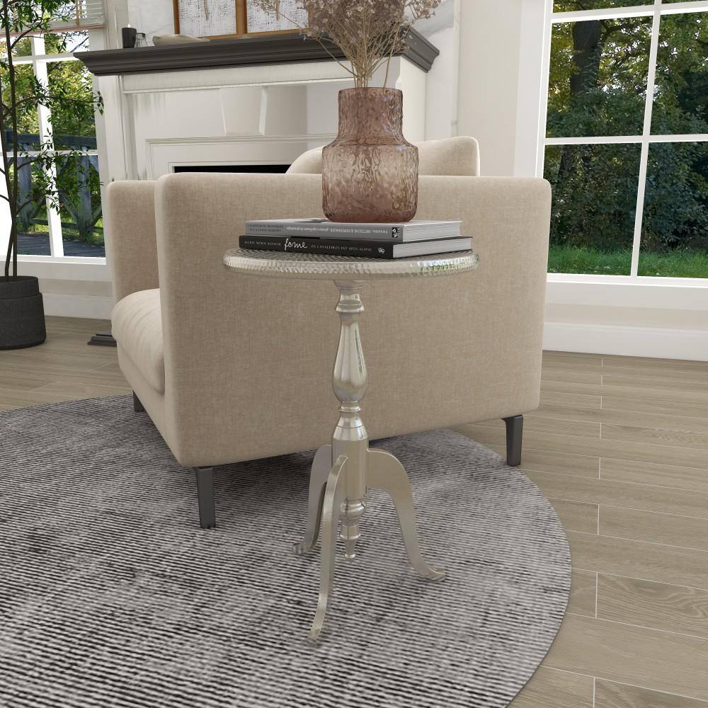 Elegant Silver Aluminum Round Pedestal Accent Table - 15" x 22"