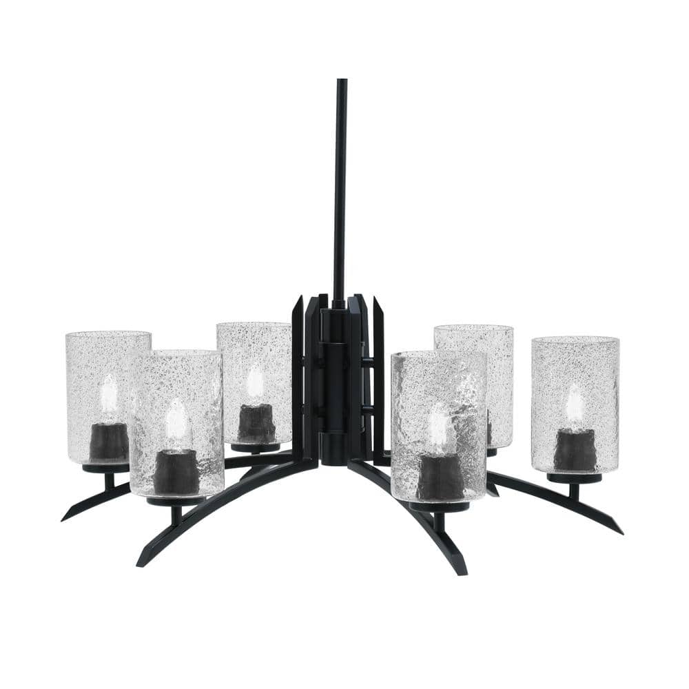 Siena 6-Light Matte Black Chandelier, Round Chandelier with Smoke Bubble Gl