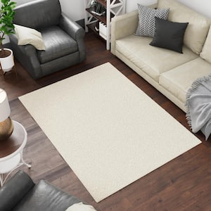 Pure Fuzzy Flokati Collection Non-Slip Rubberback Solid Soft Cream 5 ft. x 7 ft. Indoor Area Rug