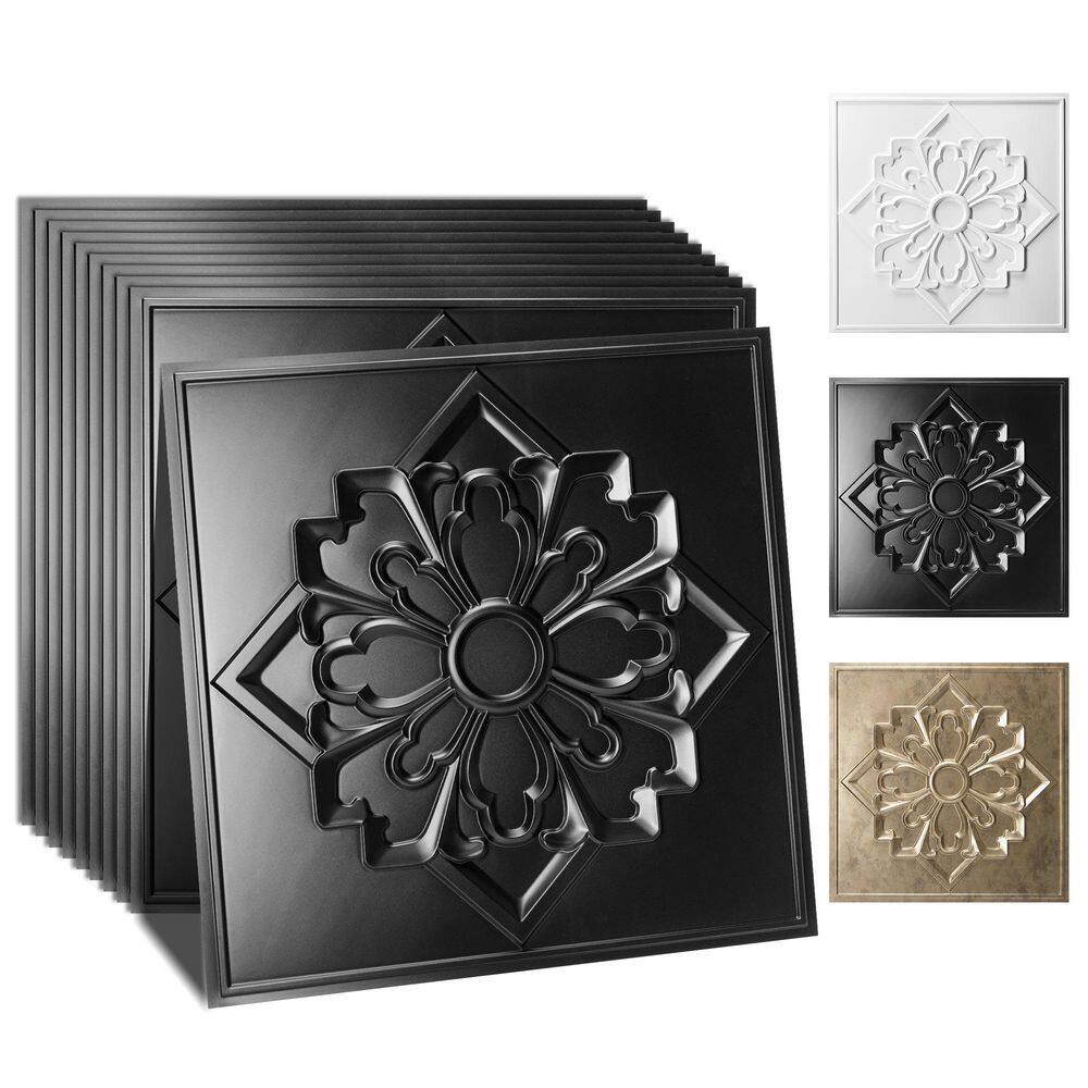Black 2 x 2 ft. 3D Embossed Floral Decorative Drop Ceiling Tile for Living Room, Bedroom, Hotel (48 sq.ft./case) price history on PriceWatchPro