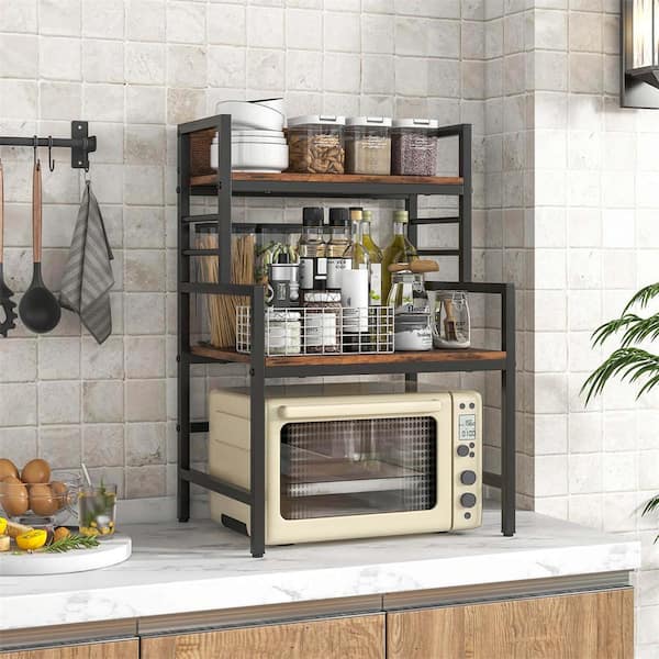 Rustic Brown 3-Shelf Metal 20.5 in. W Baker's Rack Microwave Stand Rack Organizer