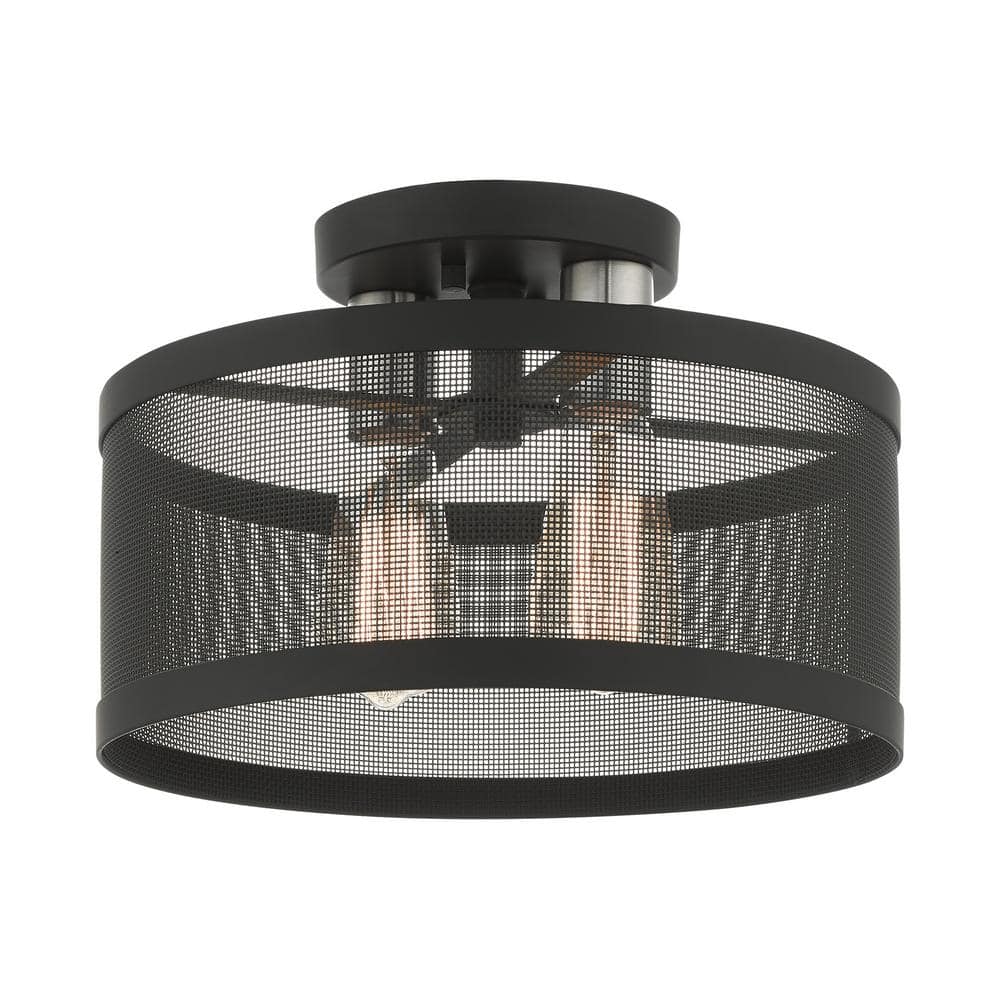 Black and Brushed Nickel 2-Light Drum Semi-Flush Mount
