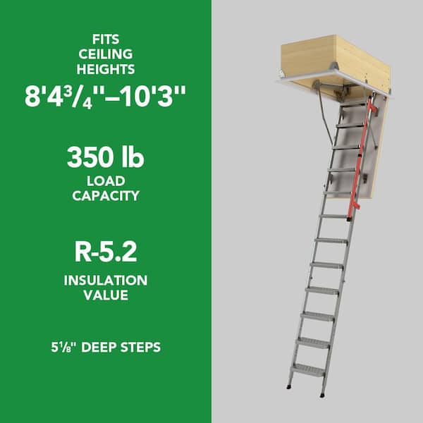 LML Insulated Metal Attic Ladder 8 ft. 5 in. - 10 ft. 3 in., 27.5 x 51 with 350 lb. Load Capacity