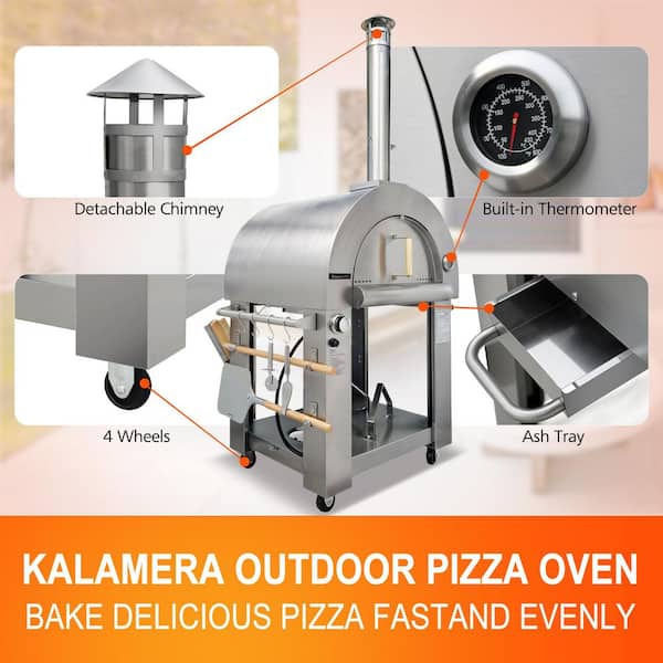 Kalamera Gas and Wood Outdoor Pizza Oven in Stainless Steel Free