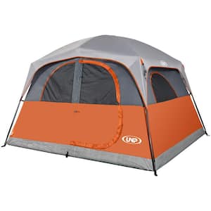 6-Person Waterproof Double Layer Family Camping Tent with 1 Mesh Door and 5 Large Mesh Windows, Orange