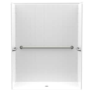 Accessible Smooth Tile AcrlyX 60 in. x 34 in. x 74.9 in. 1-Piece Shower Stall with Grab Bars and Center Drain in White