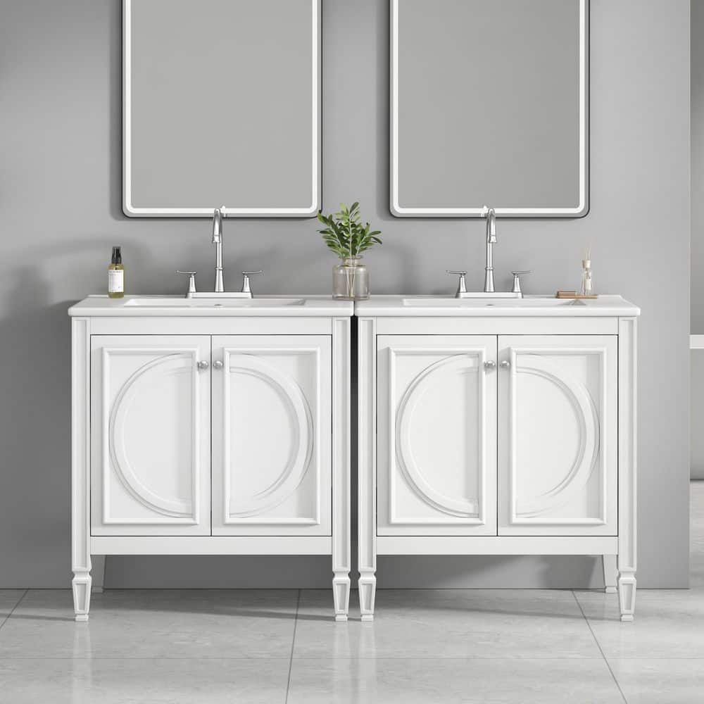60 in. Double Sink Freestanding White Bath Vanity with White Ceramic Top price history on PriceWatchPro