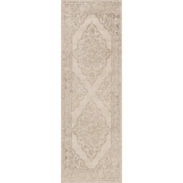 Padma Lakshmi Istanbul Hand-Tufted Ornate Border Wool-Blend Beige 3 ft. x 6 ft. Indoor Runner Rug