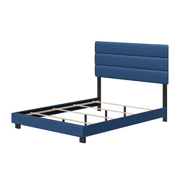 Boyd Sleep Napoli Upholstered Faux Leather Tri Panel Platform Bed Frame, King, Blue