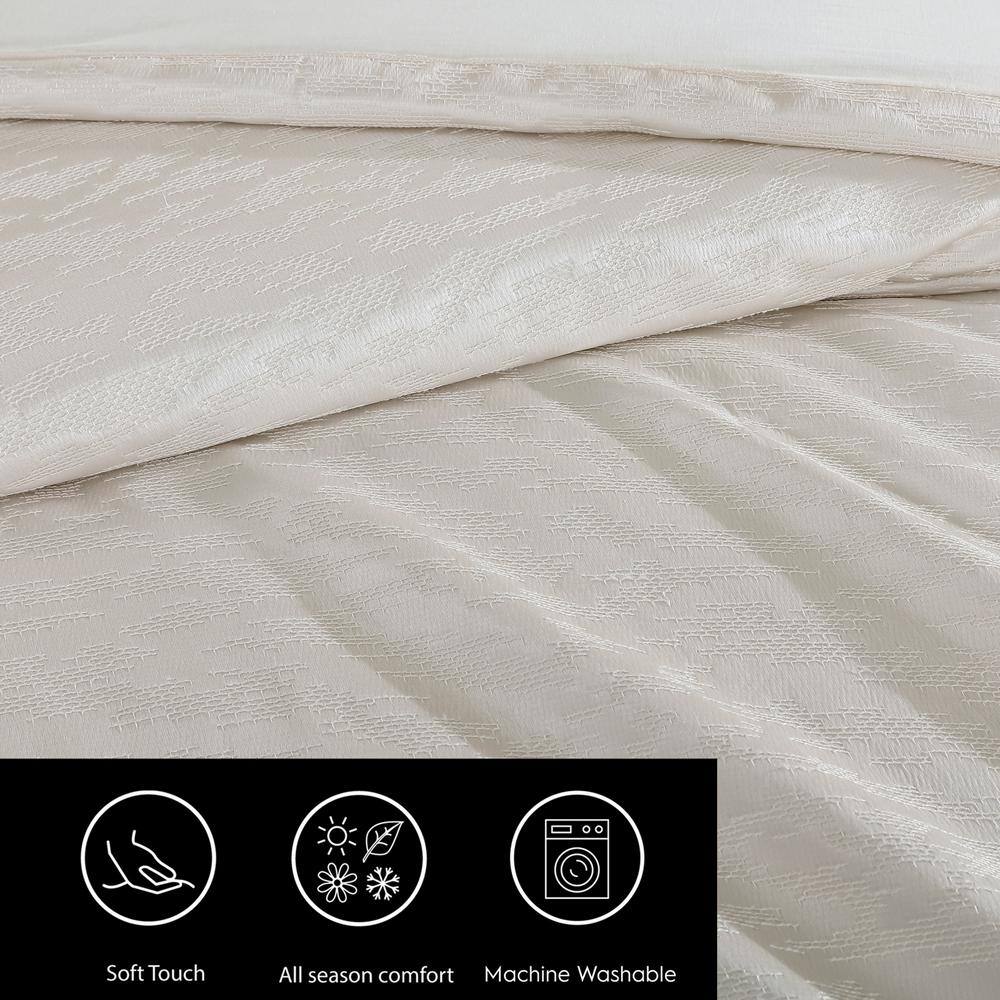 Ivory Abstract Stitching King Duvet Cover Set