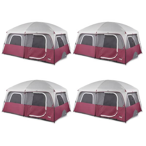 CORE Straight Wall 14 x 10Ft 10 Person Cabin Tent 2 Room & Rainfly, Red (2  Pack) 