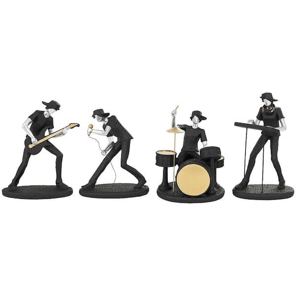 Litton Lane Black Polystone Rock Band Musician Sculpture with Gold and Silver Accents (Set of 4)
