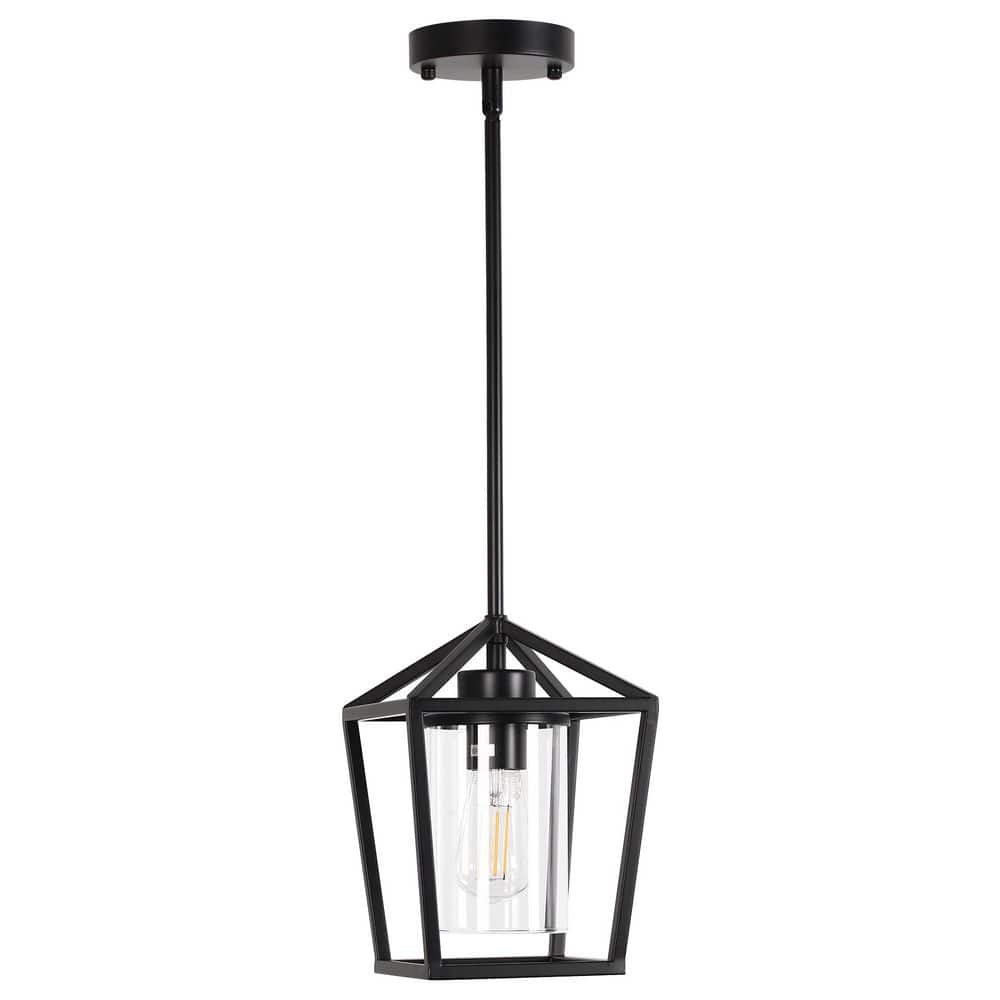 1-Light American Matte Black Lantern Pendant Light with Clear Glass Shade, E26 Socke for Living Room No Bulbs Included price history on PriceWatchPro