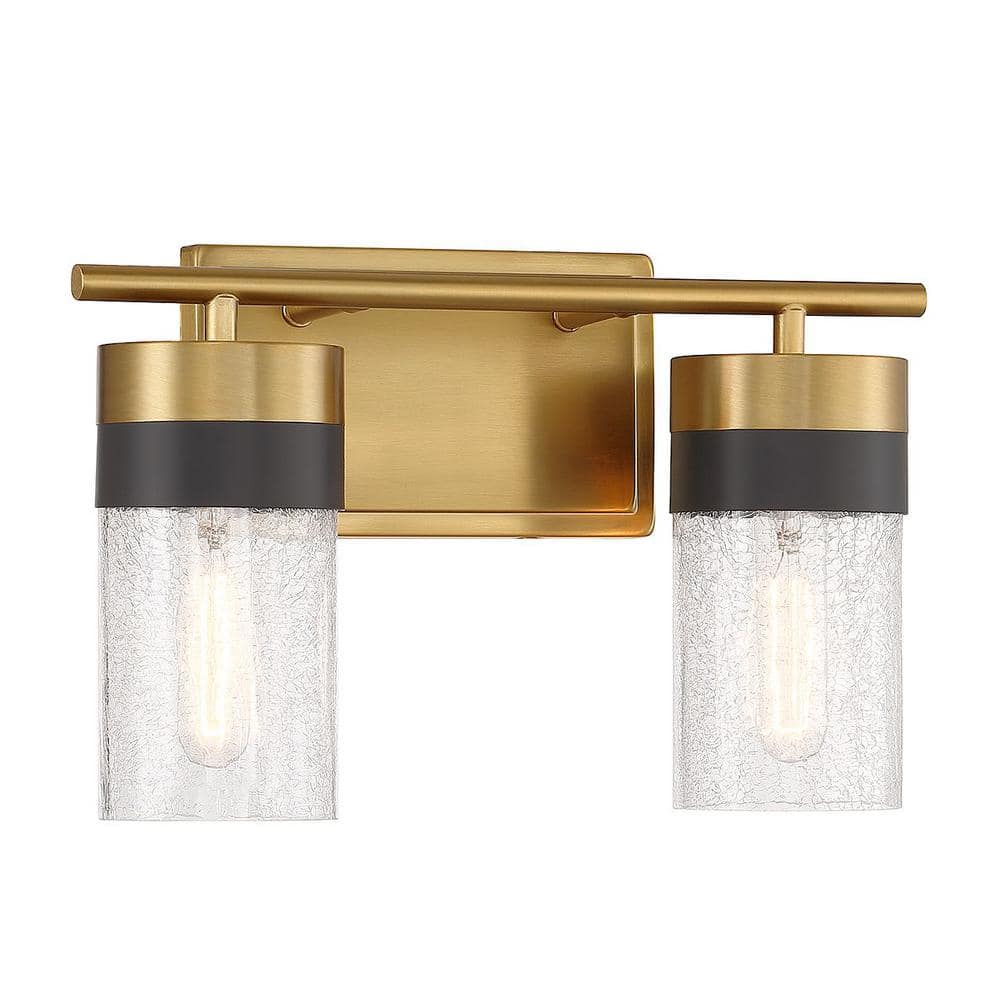 Warm Brass and Crackled Glass 2-Light Vanity Fixture