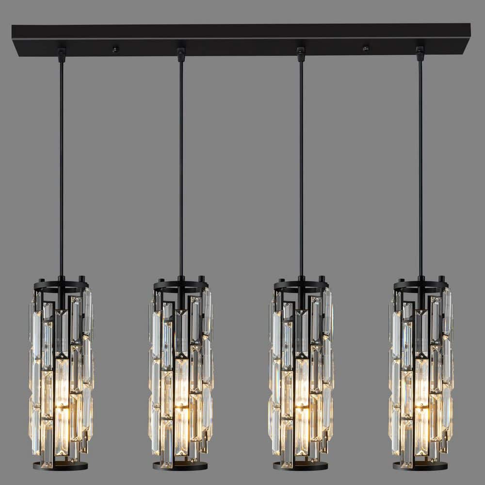 Home Lighting 60W 4-Lights Black Modern Crystal Pendant Light Adjustable for Kitchen Island, No Bulbs Included price history on PriceWatchPro