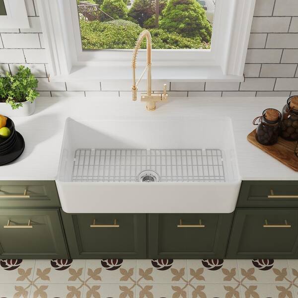 DEERVALLEY Rectangular Fireclay 32 in. L x 19 in. W Single Bowl Undermount  Kitchen Sink with Basket Strainer and Sink Grid DV-1K0016 - The Home Depot