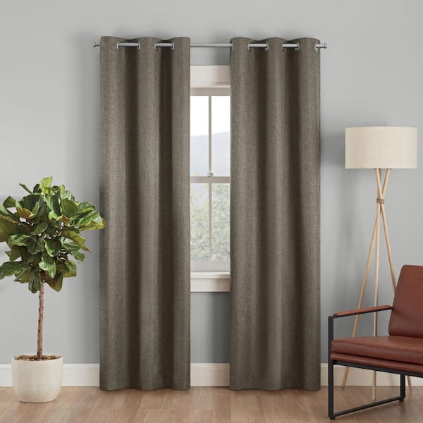 Eclipse Desmond Brown Solid Polyester 108 in. L x 40 in. W Blackout Grommet Curtain