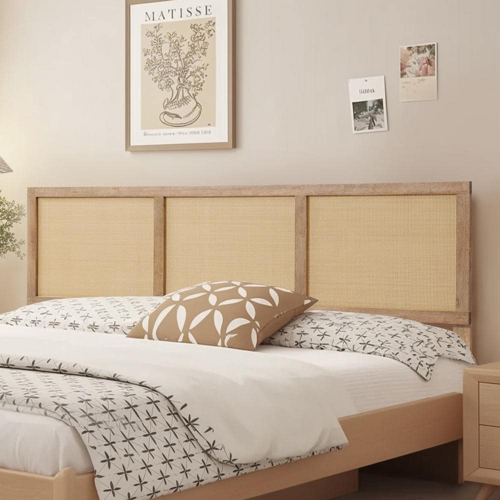 Natural Rubberwood and Rattan King Headboard