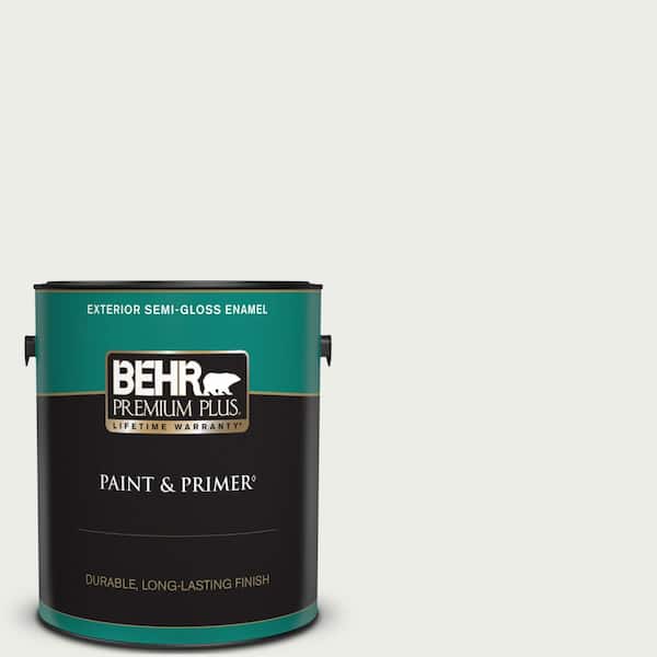 BEHR PREMIUM PLUS 1 gal. #52 White Semi-Gloss Enamel Exterior Paint & Primer