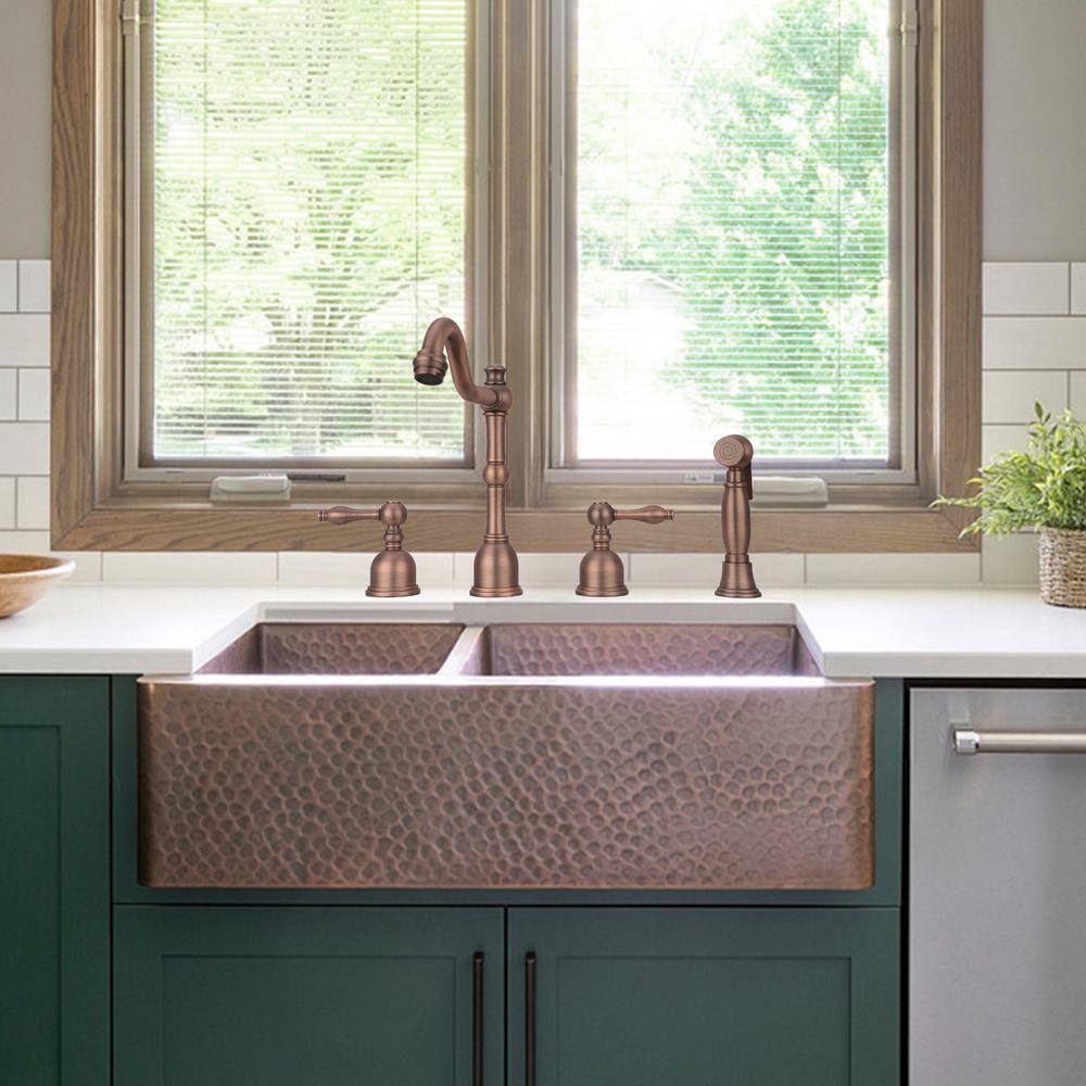 Antique Bronze Double Handle Kitchen Faucet with Side Spray
