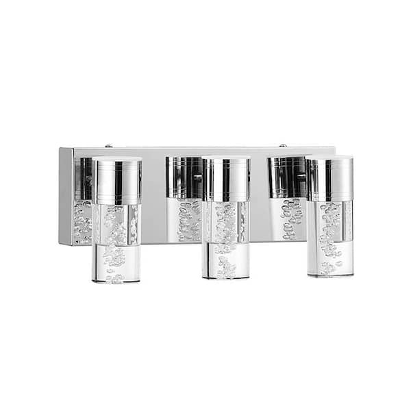 Unbranded 11.81 in. 3-Lights Silver LED Vanity Light Bathroom Light Fixtures Vanity Light Bar Glass Shade