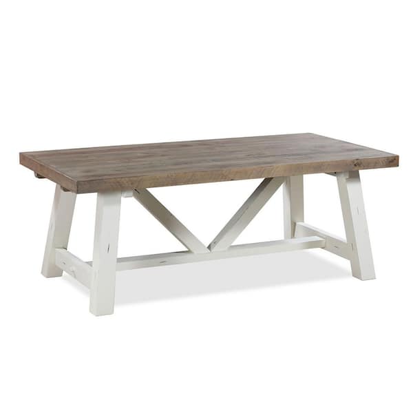 New Heights Jordanelle 78 in. Rectangle Rustic Brown and White Wood Top with Wood Frame Dining Table (Seats 6)