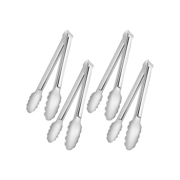 Silver Stainless Steel Food Serving Tongs Buffet Kitchen Utensils Small 7 Inch Easy Clean 4 Pack