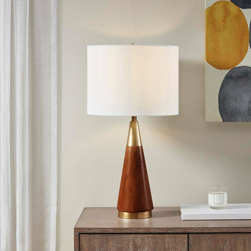 26 in. H Red Rubber Wood Triangular Table Lamp with White Linen Shade Task and Reading price history on PriceWatchPro