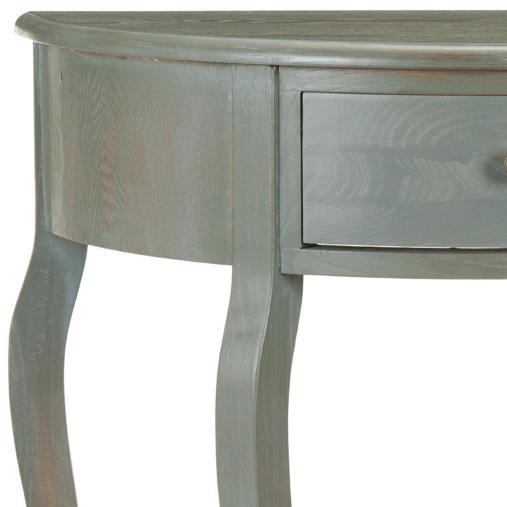 Gray Pine Wood Demilune Console Table with Storage