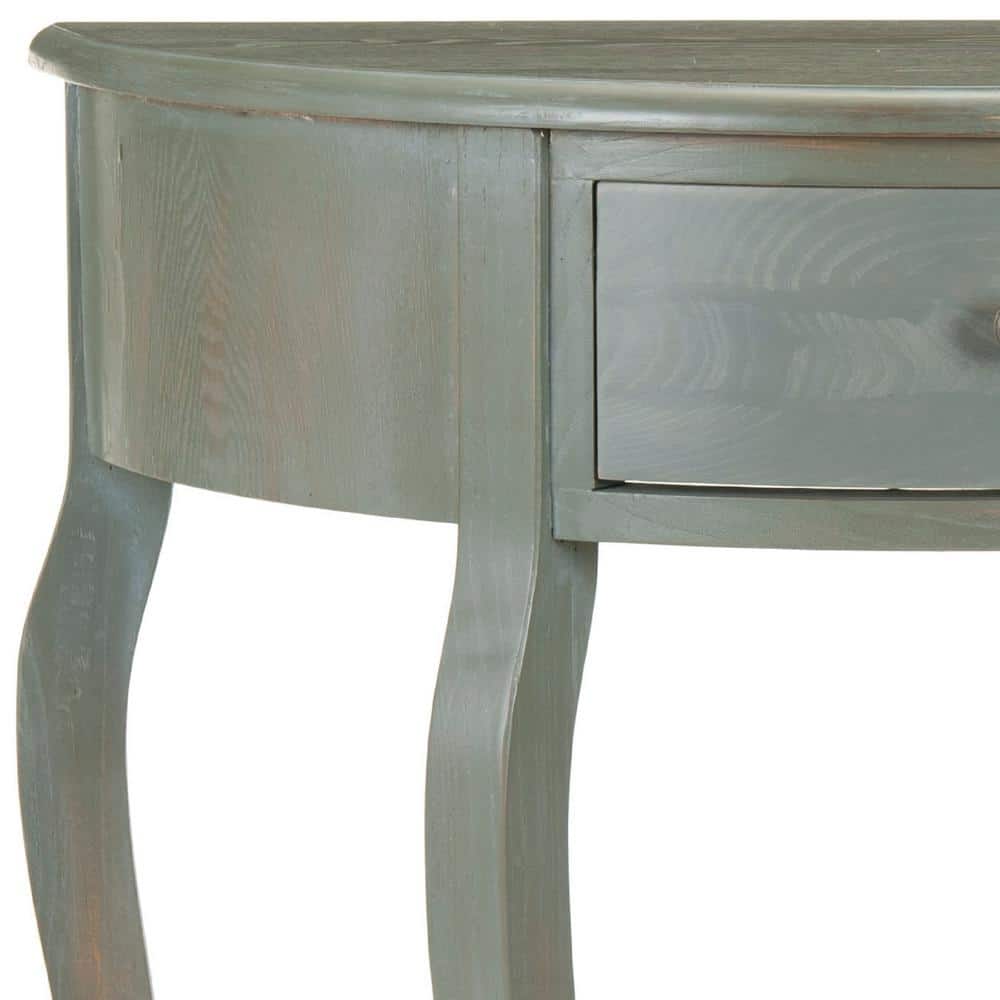Gray Pine Wood Demilune Console Table with Storage