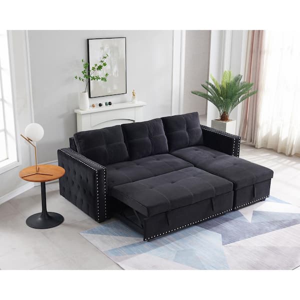 Storage Function Cyf 0008 Bl, Black Fabric Sectional Sofa With Chaise