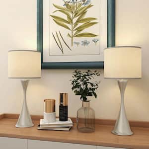 27.19 in. 1-Light Brushed Nickle Table Lamp with Grey Fabric Shade (2-Packs)