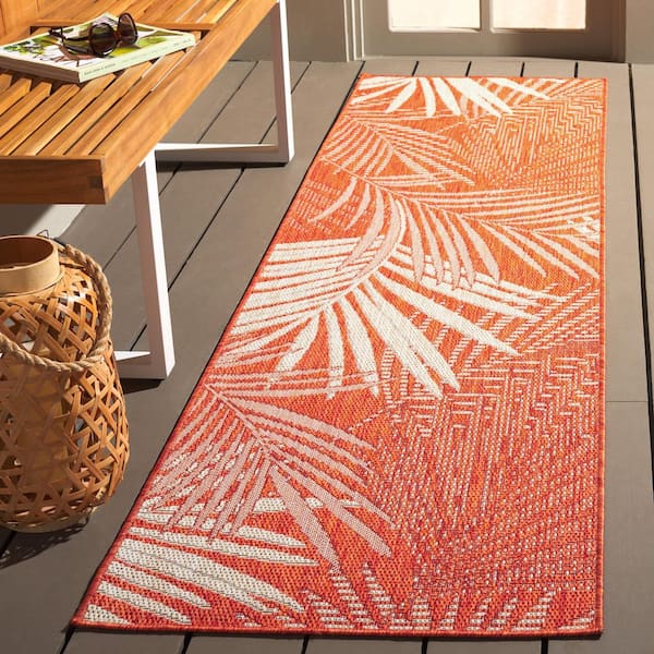 Beach House Orange/Ivory 2 ft. x 8 ft. Oversized Floral Indoor/Outdoor Runner Rug
