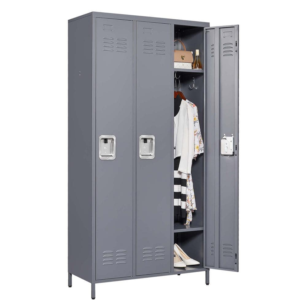 Gray 72 in. Metal Lockers for Employees Steel Storage Locker Cabinet with 9