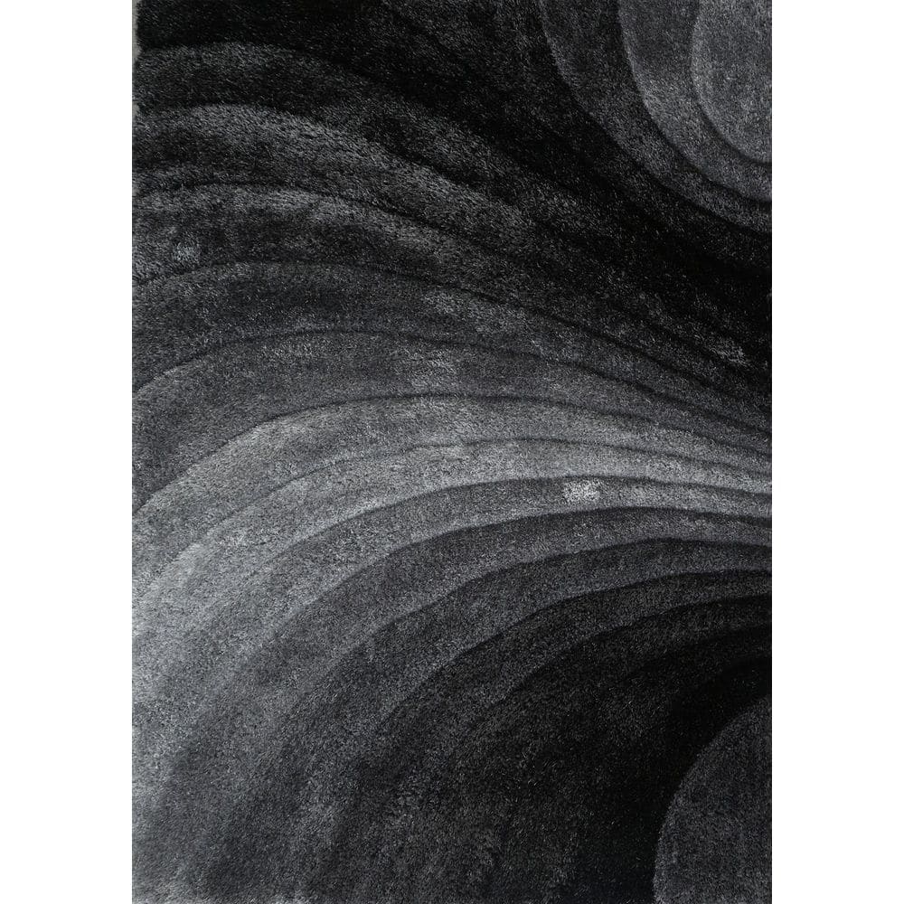 3D Shaggy Grey Swirl 2 ft. x 3 ft. 2-Tone Hand Tufted Polyester Area Rug