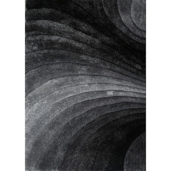 3D Shaggy Grey Swirl 2 ft. x 3 ft. 2-Tone Hand Tufted Polyester Area Rug
