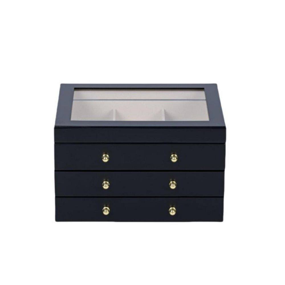 Glass Lift Top 2 Drawer Black Jewelry Box 6137-BL - The Home Depot