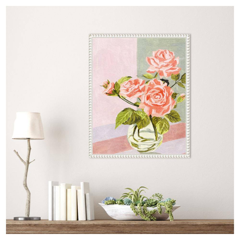 Douces Roses I Pink and Green Floral Canvas Print with White Frame