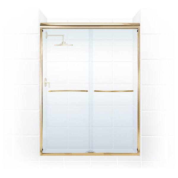 Coastal Shower Doors Paragon 3/8 Series 60 in. x 66 in. Semi-Framed Sliding Shower Door with Radius Curved Towel Bar in Gold and Clear Glass