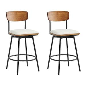 Wynne 27 in. White High Back Metal Swivel Counter Stool with Fabric Seat (Set of 2)
