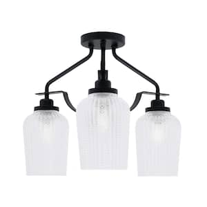 Zara 15.5 in. 3-Light Matte Black Semi-Flush with 5 in. Clear Textured Glass Shades No Bulbs Included