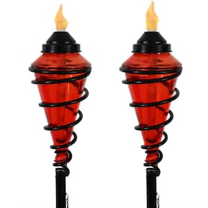 Red Glass Torch with Metal Citronella Swirl (Set of 2)