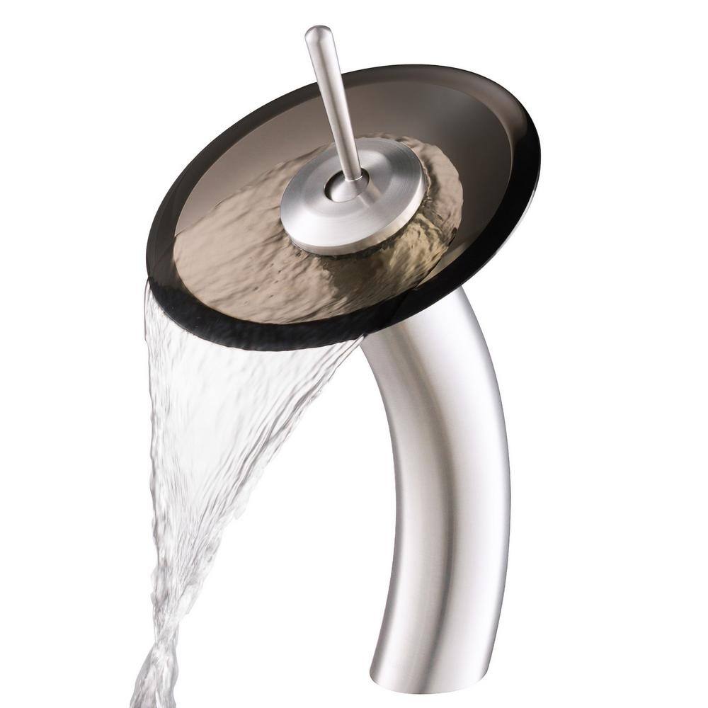 Brushed Nickel Single Handle Waterfall Vessel Faucet with Tea Glass Disc